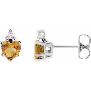 Platinum Natural Citrine & .06 Natural Diamond Stud Earrings