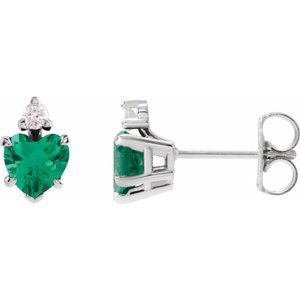 Platinum Lab-Grown Emerald & .06 Natural Diamond Stud Earrings