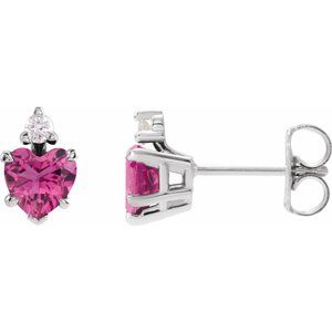 Platinum Natural Pink Tourmaline & .06 Natural Diamond Stud Earrings