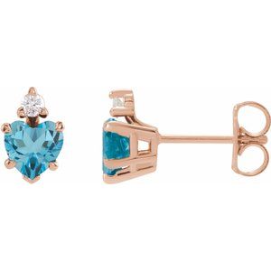 14K Rose Gold Natural London Blue Topaz & .06 Natural Diamond Stud Earrings