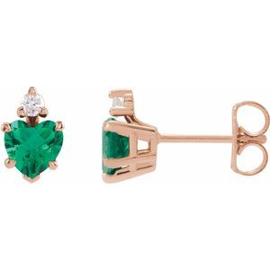 14K Rose Gold Lab-Grown Emerald & .06 Natural Diamond Stud Earrings