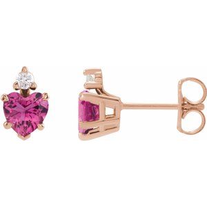 14K Rose Gold Natural Pink Tourmaline & .06 Natural Diamond Stud Earrings