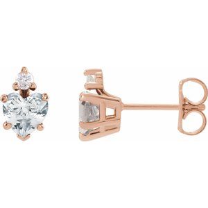 14K Rose Gold Natural White Sapphire & .06 Natural Diamond Stud Earrings