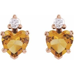 14K Rose Gold Natural Citrine & .06 Natural Diamond Stud Earrings