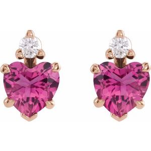 14K Rose Gold Natural Pink Tourmaline & .06 Natural Diamond Stud Earrings – image 2