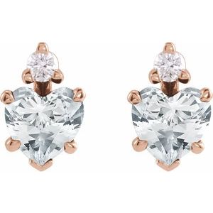 14K Rose Gold Natural White Sapphire & .06 Natural Diamond Stud Earrings