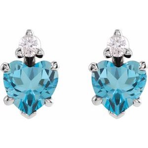 14K White Gold Natural London Blue Topaz & .06 Natural Diamond Stud Earrings – image 2