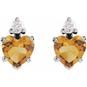 14K White Gold Natural Citrine & .06 Natural Diamond Stud Earrings – image 2
