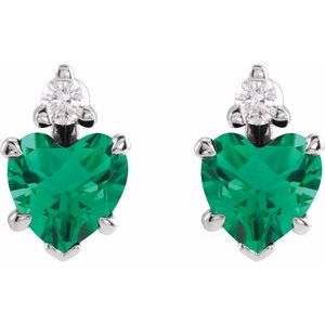 Sterling Silver Lab-Grown Emerald & .06 Natural Diamond Stud Earrings – image 2