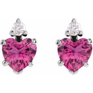14K White Gold Natural Pink Tourmaline & .06 Natural Diamond Stud Earrings – image 2