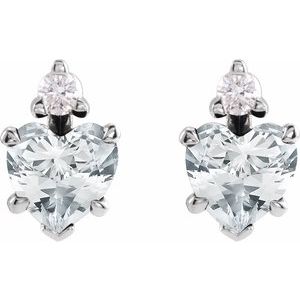 Sterling Silver Natural White Sapphire & .06 Natural Diamond Stud Earrings – image 2