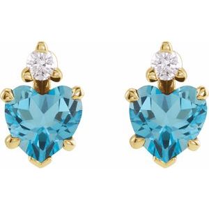 14K Yellow Gold Natural London Blue Topaz & .06 Natural Diamond Stud Earrings – image 2