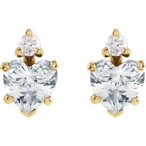 14K Yellow Gold Natural White Sapphire & .06 Natural Diamond Stud Earrings – image 2