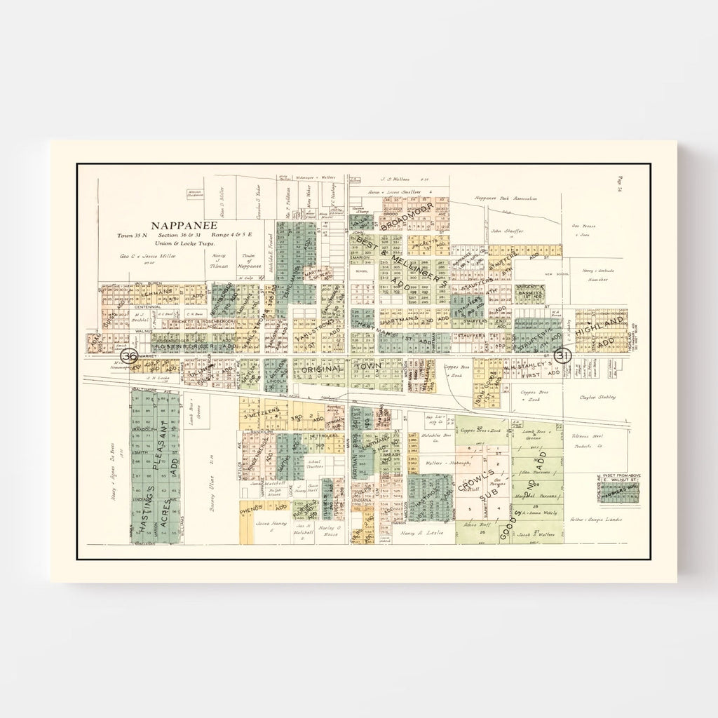Vintage Map of Nappanee, Indiana 1929
