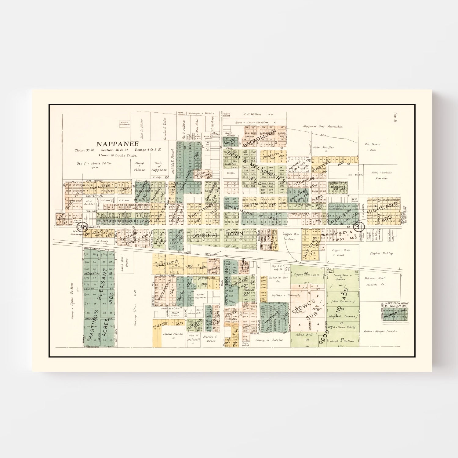 Vintage Map of Nappanee, Indiana 1929
