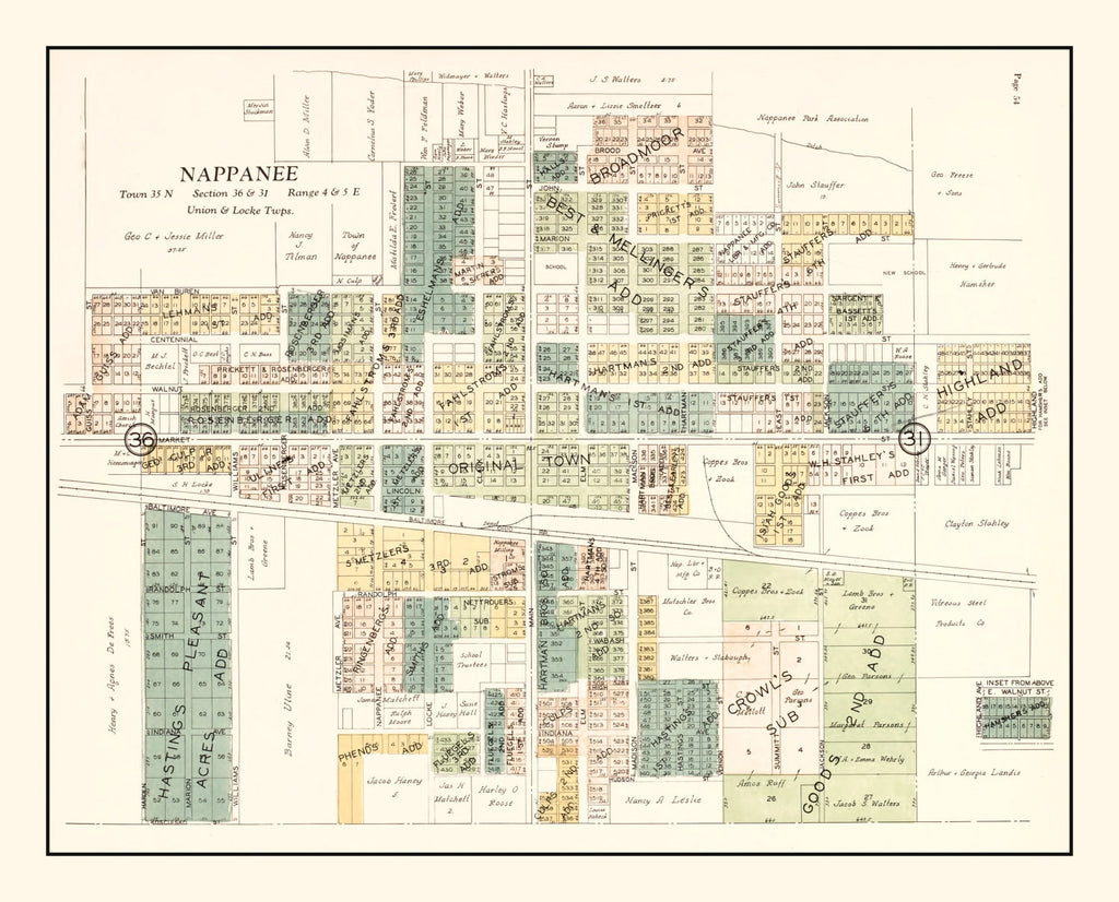 Vintage Map of Nappanee, Indiana 1929