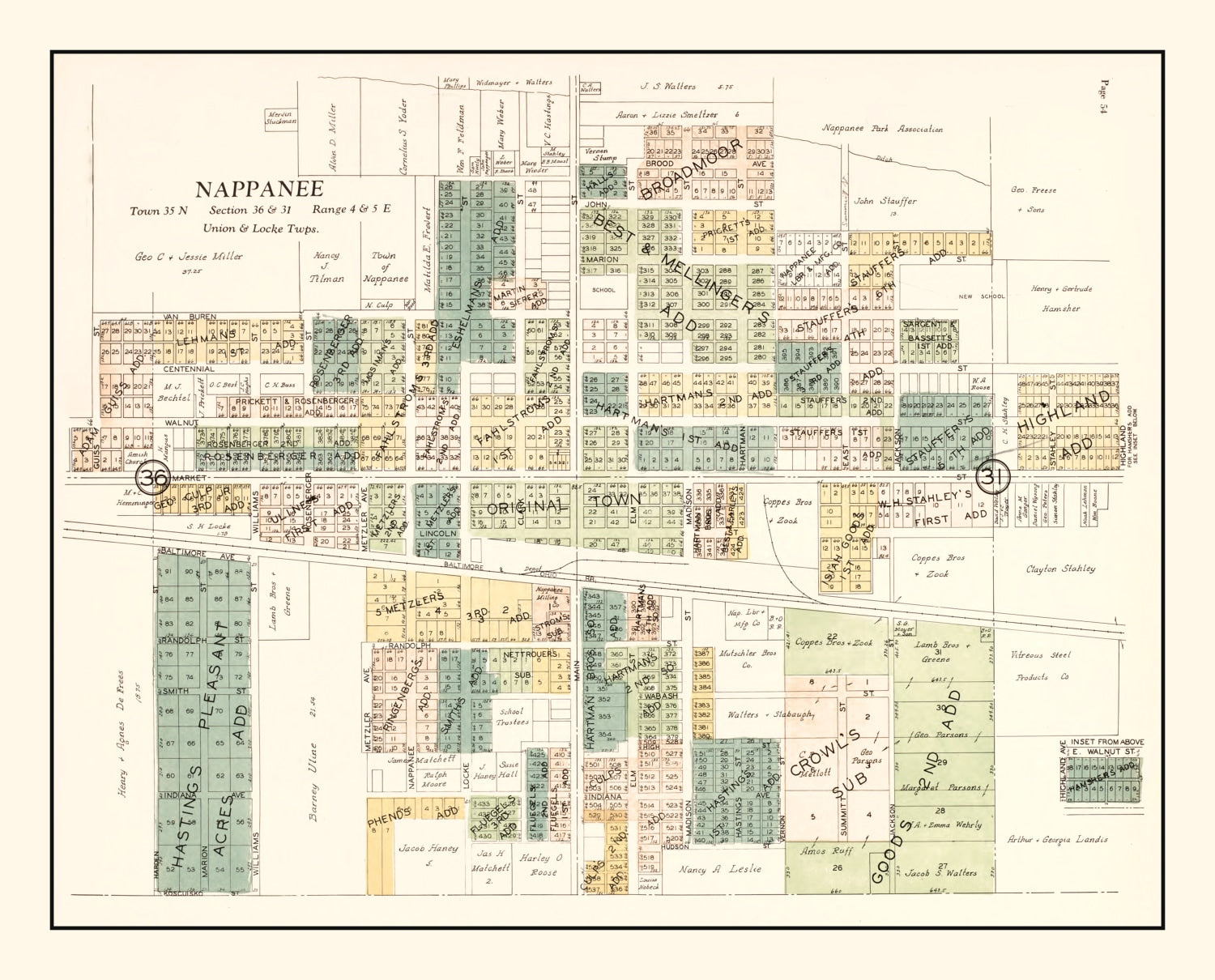 Vintage Map of Nappanee, Indiana 1929
