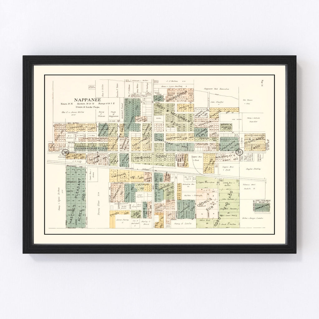 Vintage Map of Nappanee, Indiana 1929