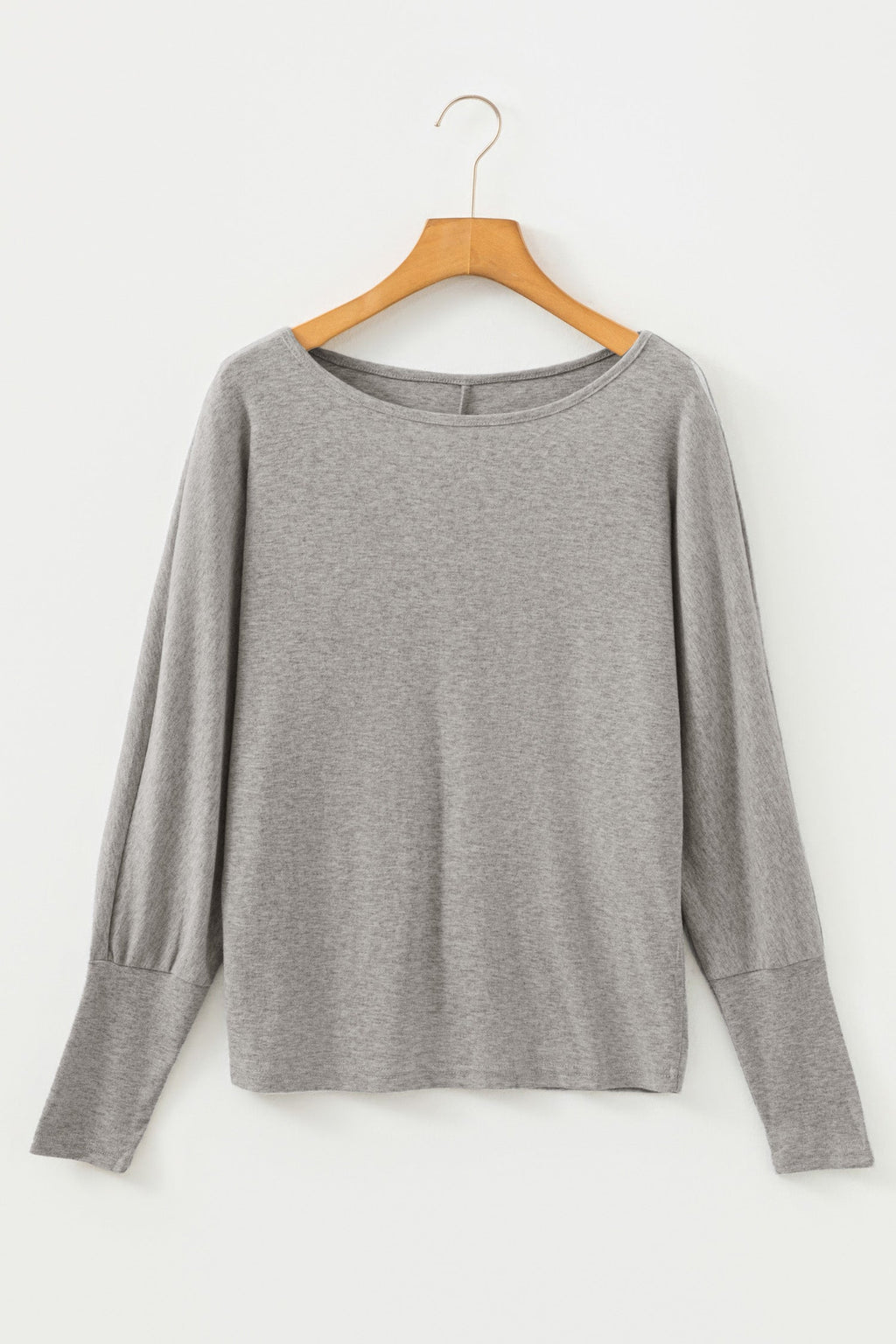 Solid Round Neck Extended Cuff Long Sleeve Top