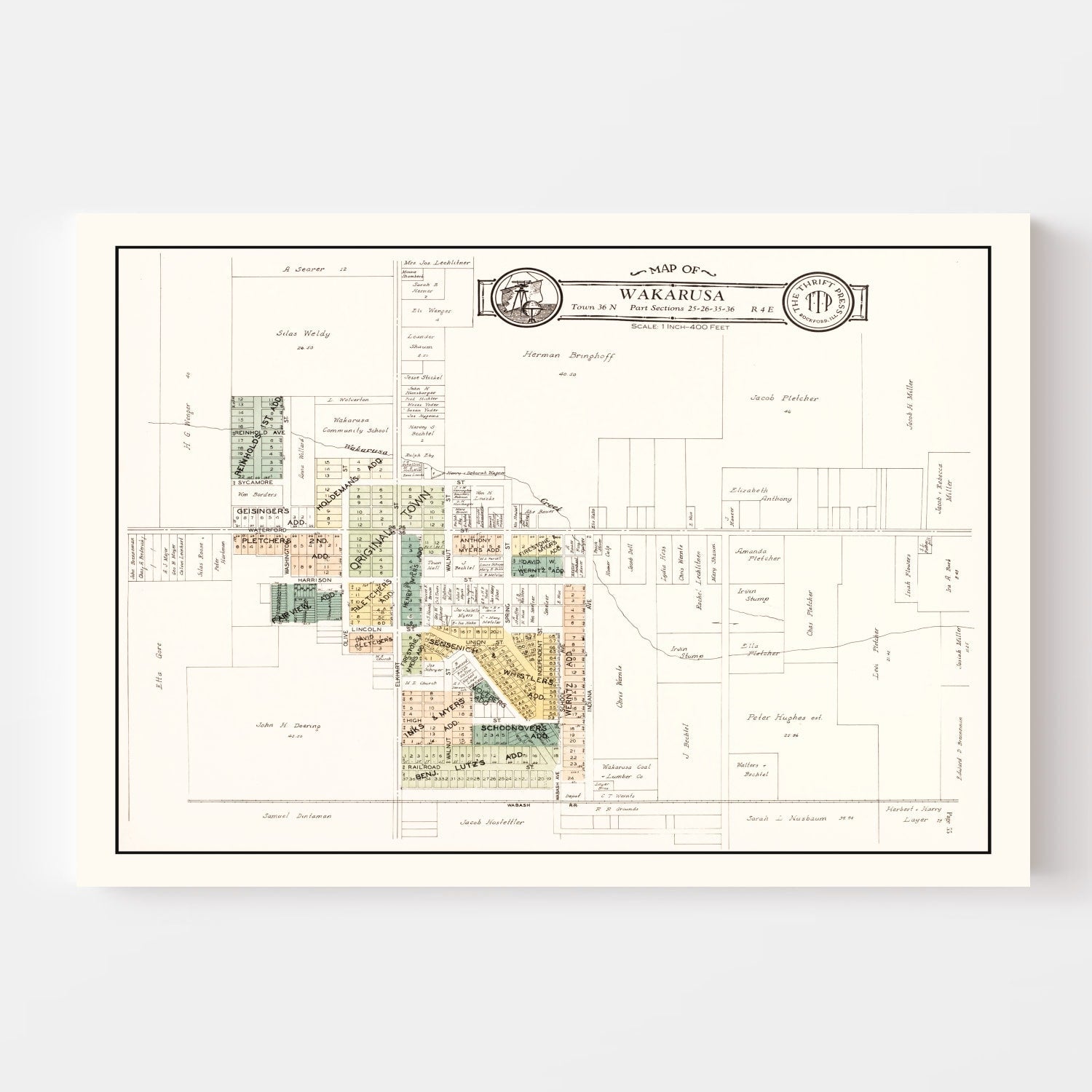 Vintage Map of Wakarusa, Indiana 1929