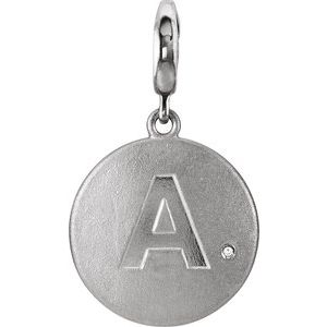 Sterling Silver .005 CT Natural Diamond Initial A Charm/Pendant
