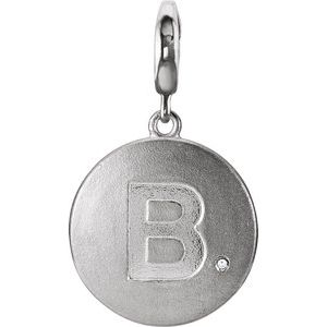 Sterling Silver .005 CT Natural Diamond Initial B Charm/Pendant
