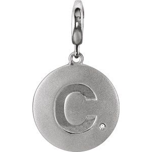 Sterling Silver .005 CT Natural Diamond Initial C Charm/Pendant