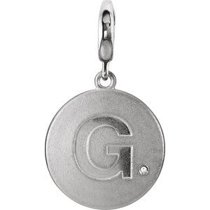 Sterling Silver .005 CT Natural Diamond Initial G Charm/Pendant
