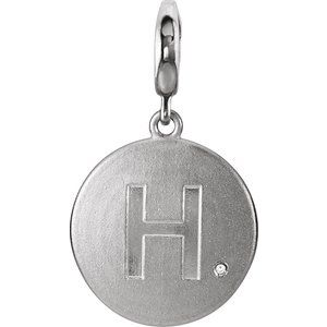 Sterling Silver .005 CT Natural Diamond Initial H Charm/Pendant