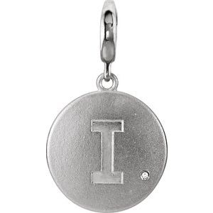 Sterling Silver .005 CT Natural Diamond Initial I Charm/Pendant