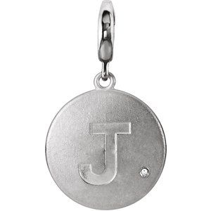 Sterling Silver .005 CT Natural Diamond Initial J Charm/Pendant
