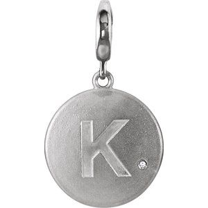 Sterling Silver .005 CT Natural Diamond Initial K Charm/Pendant
