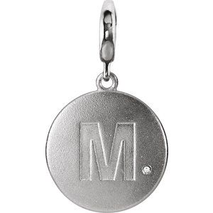 Sterling Silver .005 CT Natural Diamond Initial M Charm/Pendant