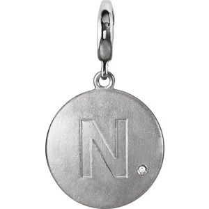 Sterling Silver .005 CT Natural Diamond Initial N Charm/Pendant