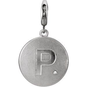Sterling Silver .005 CT Natural Diamond Initial P Charm/Pendant