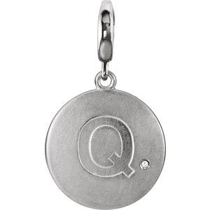 Sterling Silver .005 CT Natural Diamond Initial Q Charm/Pendant