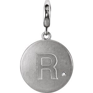 Sterling Silver .005 CT Natural Diamond Initial R Charm/Pendant