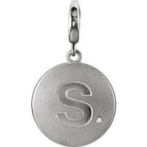 Sterling Silver .005 CT Natural Diamond Initial S Charm/Pendant