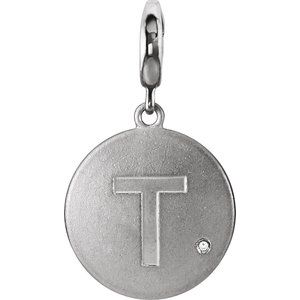 Sterling Silver .005 CT Natural Diamond Initial T Charm/Pendant