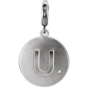 Sterling Silver .005 CT Natural Diamond Initial U Charm/Pendant