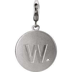 Sterling Silver .005 CT Natural Diamond Initial W Charm/Pendant