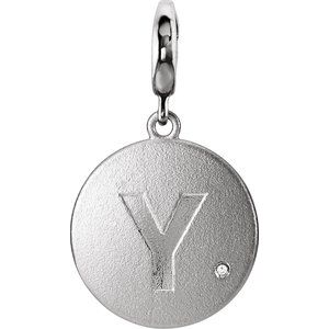 Sterling Silver .005 CT Natural Diamond Initial Y Charm/Pendant