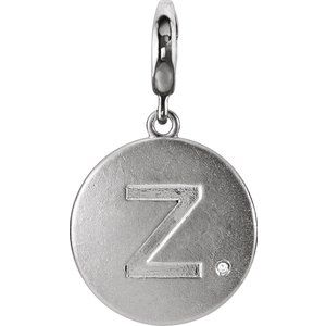 Sterling Silver .005 CT Natural Diamond Initial Z Charm/Pendant