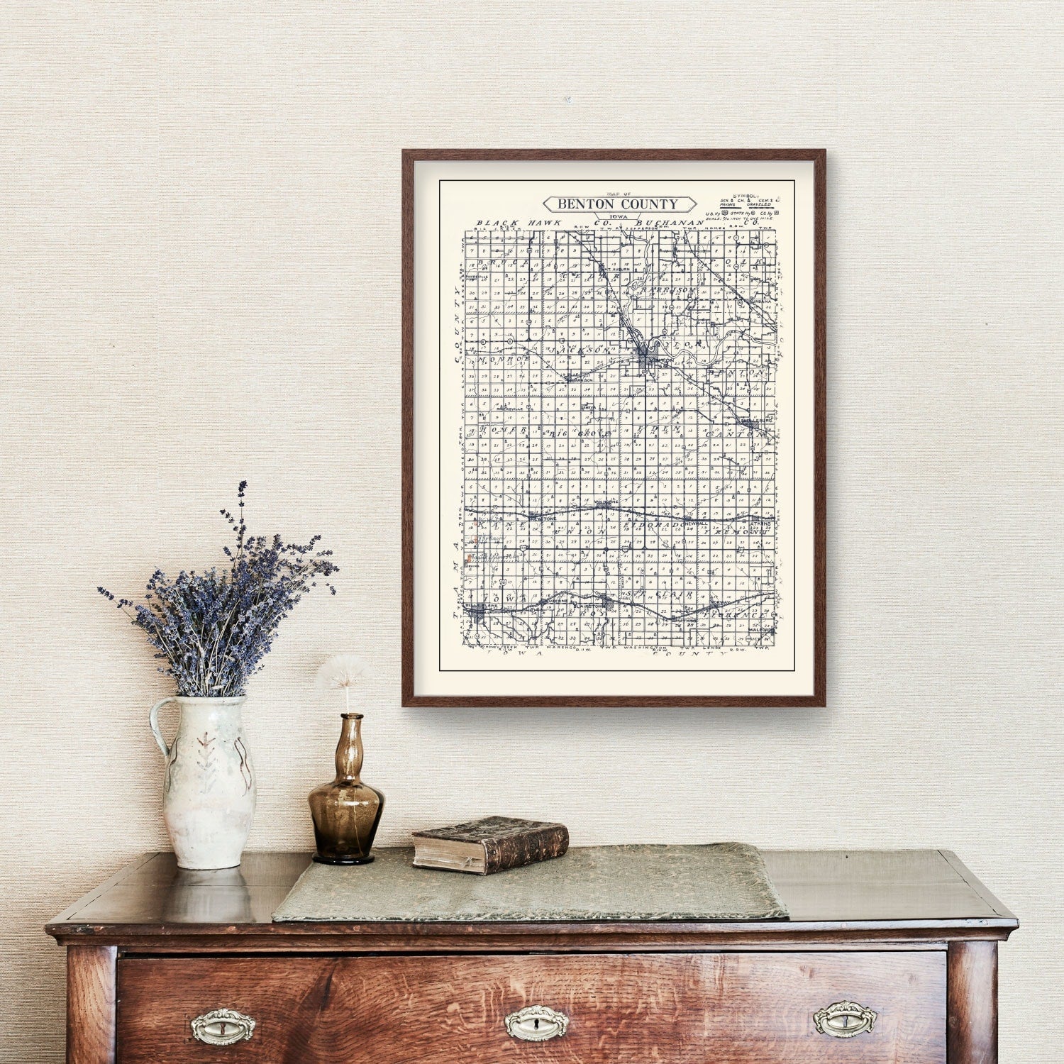 Vintage Map of Benton County, Iowa 1930