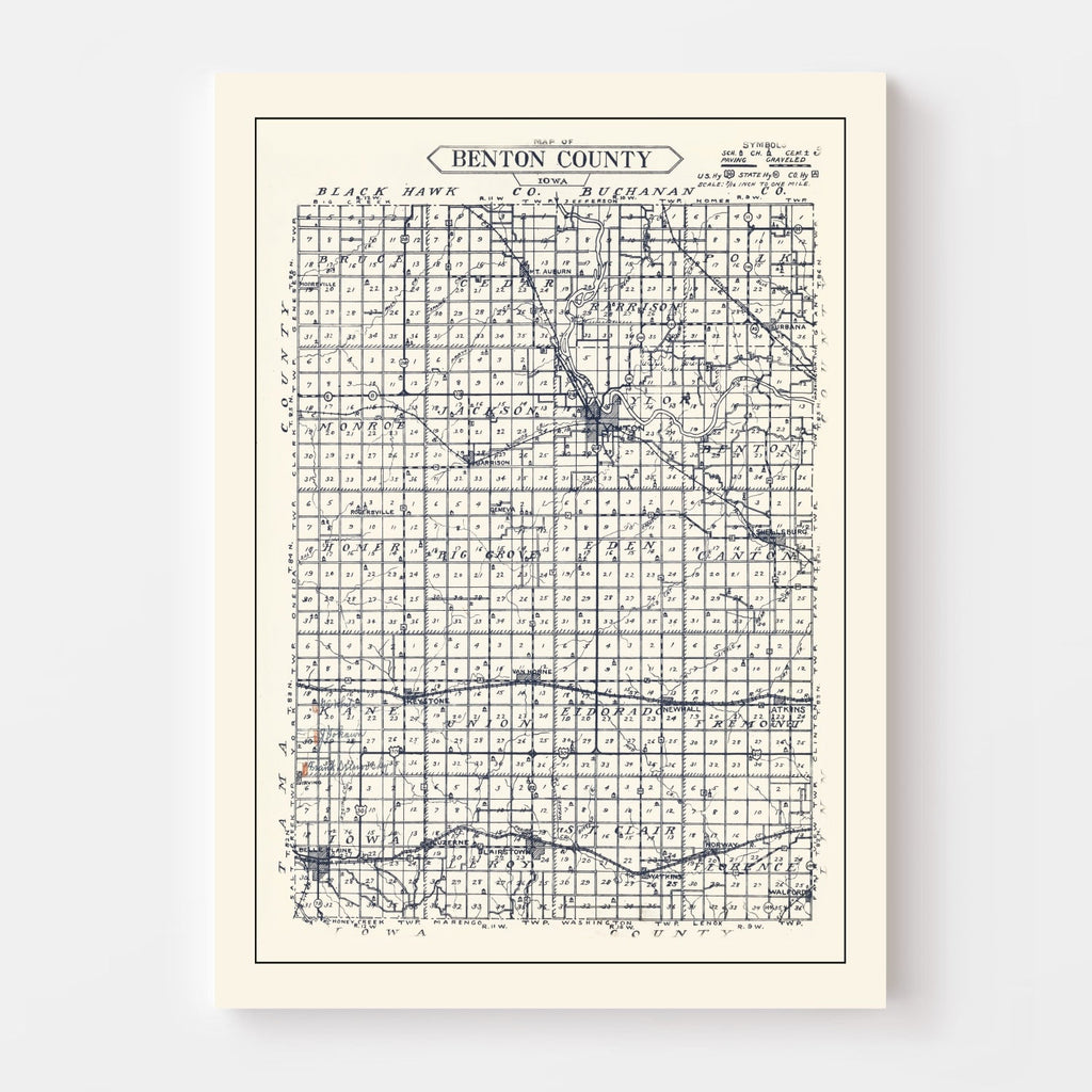 Vintage Map of Benton County, Iowa 1930