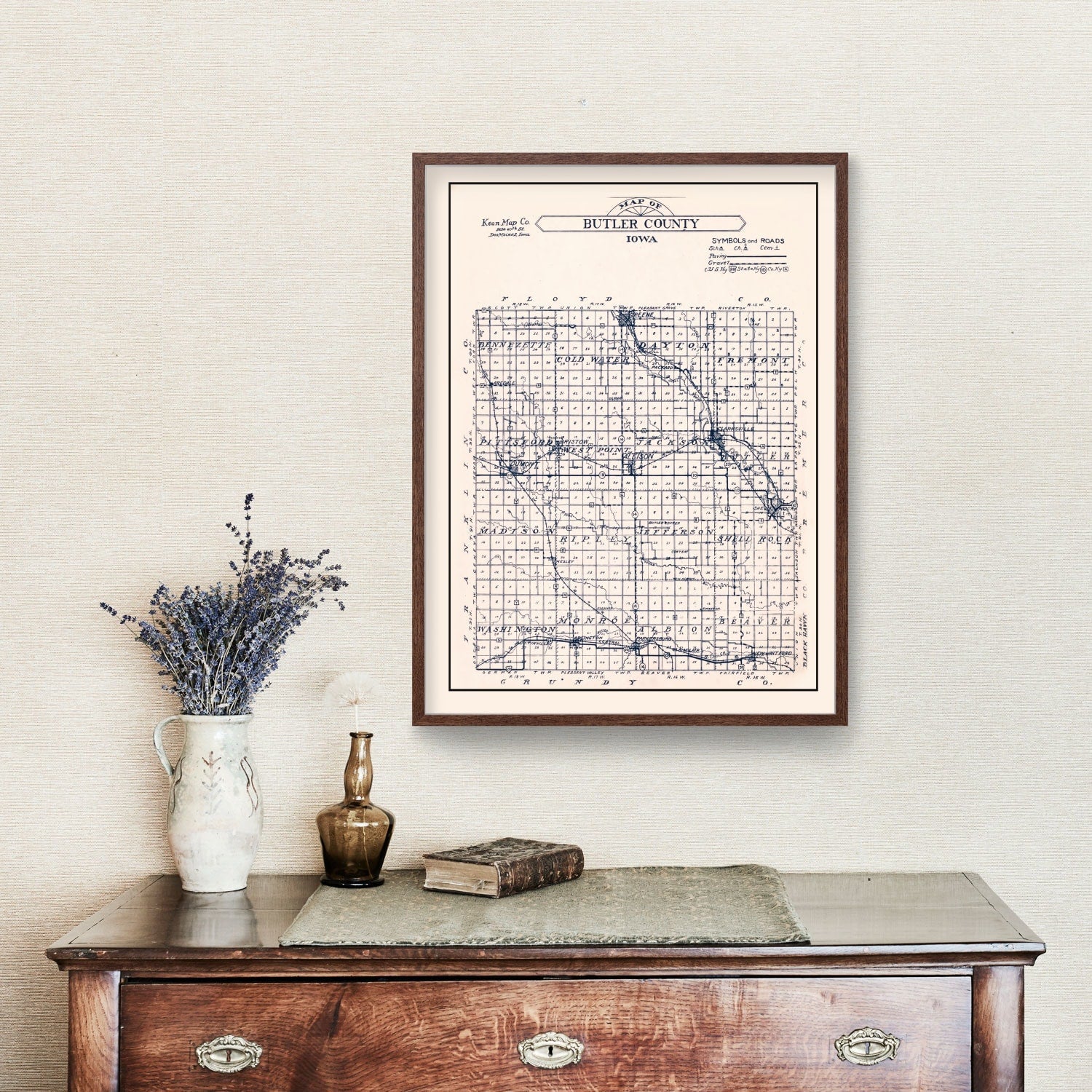 Vintage Map of Butler County, Iowa 1930