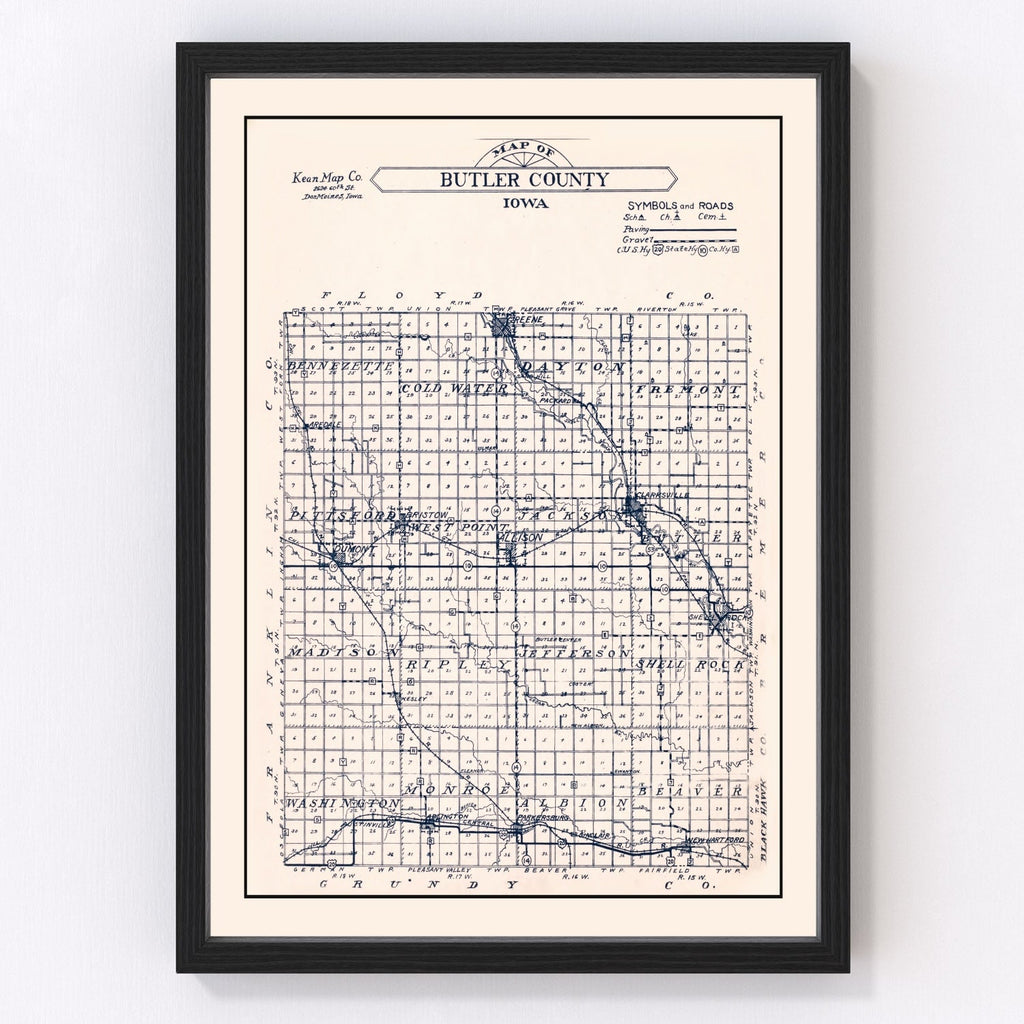 Vintage Map of Butler County, Iowa 1930