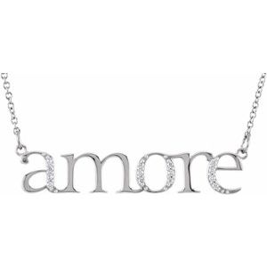 14K White Gold .05 CTW Natural Diamond Amore 16.5" Necklace