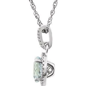 14K White Gold Natural Aquamarine & 1/10 CTW Natural Diamond 18" Necklace