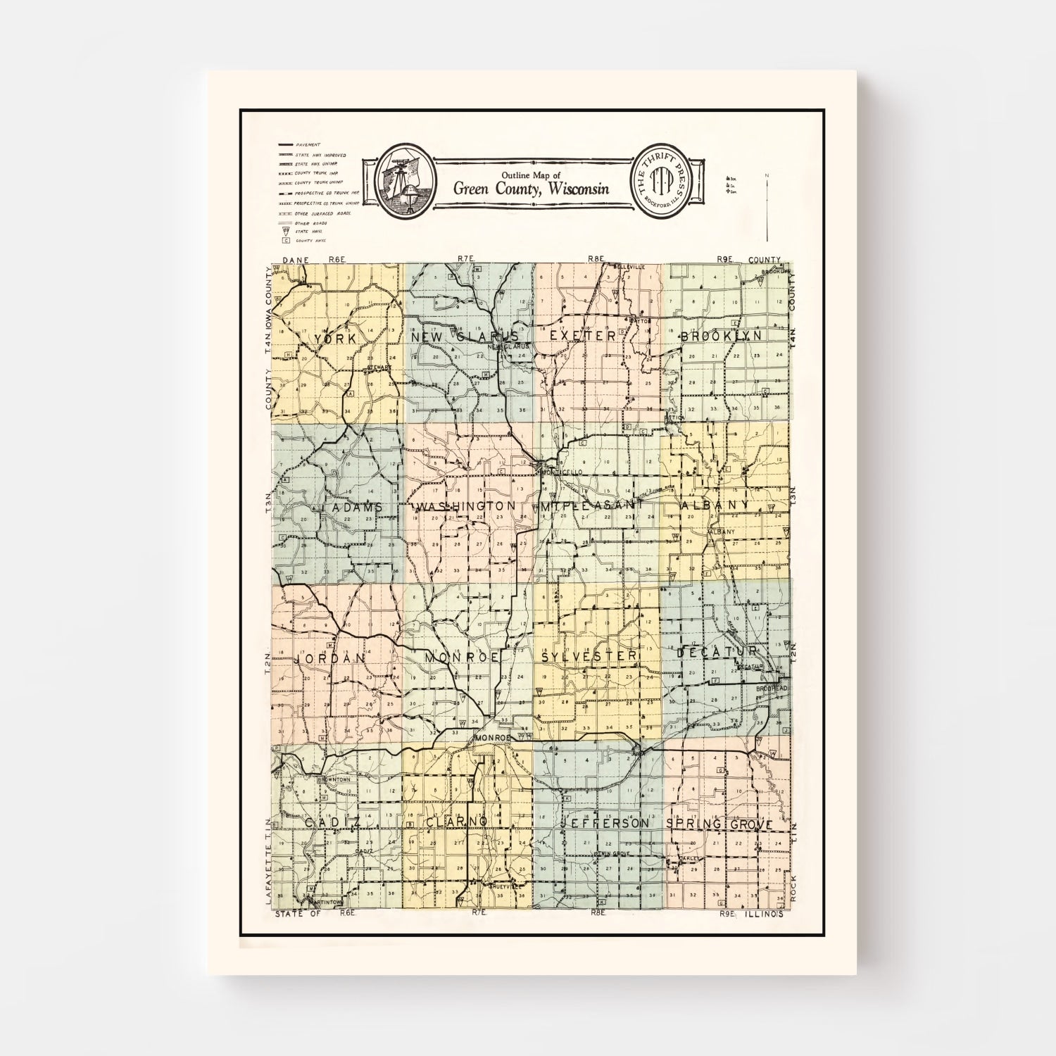 Vintage Map of Green County, Wisconsin 1931